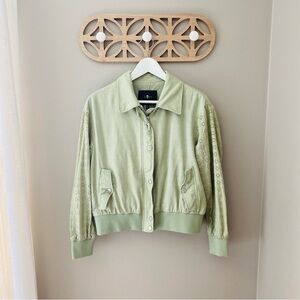 7 For All Mankind Eyelet Sleeve Bomber Jacket Green Sz Small